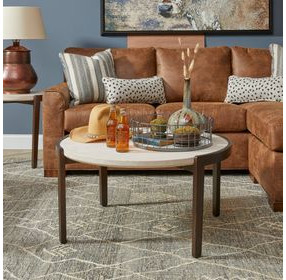 Palette Brown and White Round Stone Top Occasional Table Set