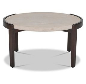Palette Brown and White Round Travertine Top Bunching Table