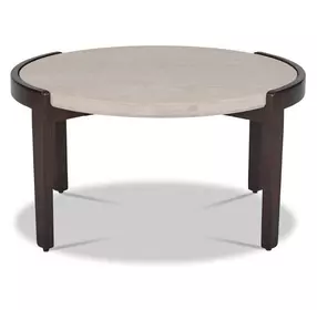 Palette Brown and White Round Travertine Top Bunching Table