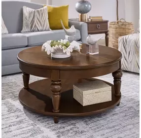 Bellevue Whiskey Brown Round Occasional Table Set with Casters