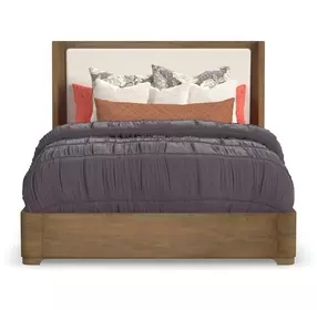 Normandy Cream and Driftwood Performance Fabric Queen Upholstered Panel Bed