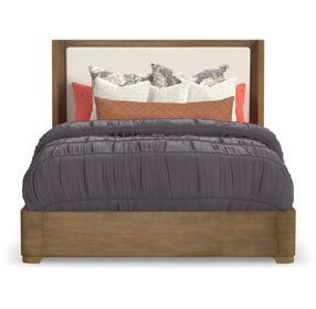 Normandy Cream and Driftwood Performance Fabric Queen Upholstered Storage Panel Bed