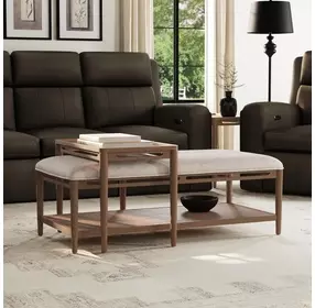 Verona Cream and Medium Brown Performance Fabric Upholstered Rectangular Occasional Table Set