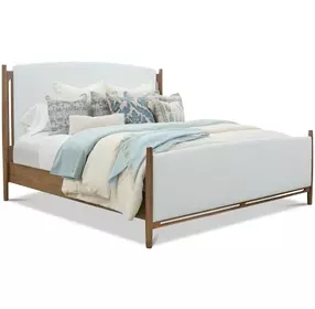 Verona Cream and Medium Brown Performance Fabric King Upholstered Panel Bed
