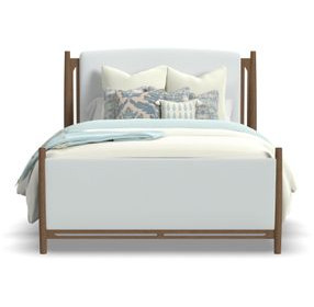 Verona Cream and Medium Brown Performance Fabric Queen Upholstered Panel Bed