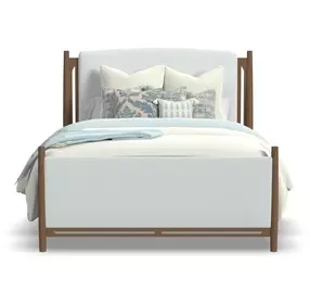 Verona Cream and Medium Brown Performance Fabric Queen Upholstered Panel Bed