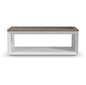 Melody Distressed White and Gray Rectangular Glass Top Coffee Table with Casters