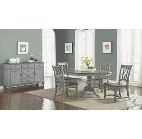 Plymouth Distressed Gray Wash Round Pedestal Extendable Dining Room Set