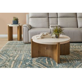 Eclipse Brown and White Round Stone Top Occasional Table Set