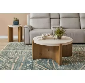 Eclipse Brown and White Round Stone Top Occasional Table Set