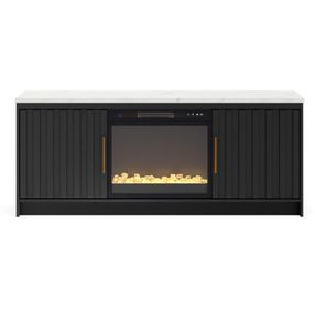Cadmori Matte Black and White 63" TV Stand with 6 Level Temperature Electric Fireplace