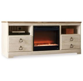 Willowton Whitewash and Brown 63" TV Stand with Electric Fireplace