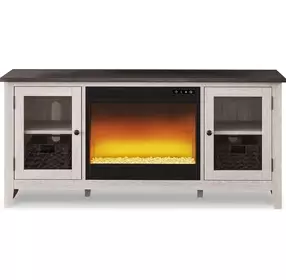 Dorrinson White and Gray 60" TV Stand with Electric Fireplace