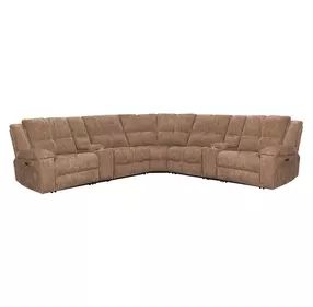 Bronco Plush Tobacco 7 Piece Modular Zero Gravity Power Reclining Sectional with Power Adjustable Headrest and USB Charging