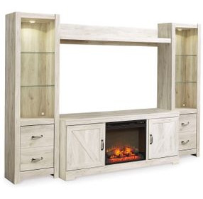 Bellaby Whitewash 4 Piece Entertainment Center with 7 Level Electric Fireplace