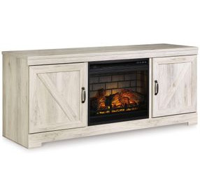 Bellaby Whitewash 63" TV Stand with Electric Fireplace and 2 Doors