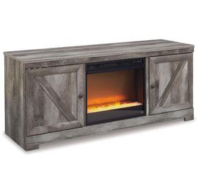 Wynnlow Gray 63" TV Stand with Electric Fireplace and 2 Doors