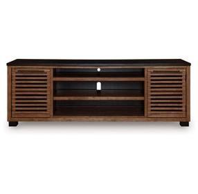 Kallari Warm Brown and Matte Black 84" XL TV Stand with Fireplace Option