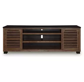 Kallari Warm Brown and Matte Black 84" XL TV Stand with Fireplace Option