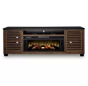 Kallari Warm Brown and Black 84" TV Stand with Electric Fireplace