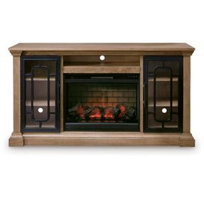 Wittenmyer Rich Light Brown and Matte Black 72" TV Stand with Electric Fireplace