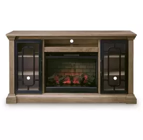 Wittenmyer Rich Light Brown and Matte Black 72" TV Stand with Electric Fireplace