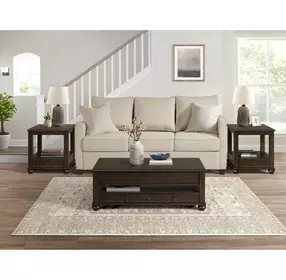 Chad Cherry Rectangular Lift Top Occasional Table Set with Casters