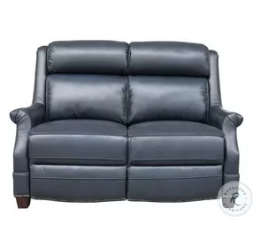 Warrendale Shoreham Blue Leather 60" Power Reclining Loveseat with Nailhead Trim and USB Charging