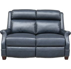 Warrendale Shoreham Blue Leather 60" Power Reclining Loveseat with Nailhead Trim and USB Charging