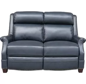 Warrendale Shoreham Blue Leather 60" Power Reclining Loveseat with Nailhead Trim and USB Charging