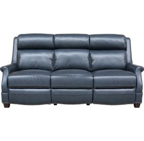 Warrendale Shoreham Blue Leather 83" Power Reclining Sofa with Nailhead Trim and USB Charging