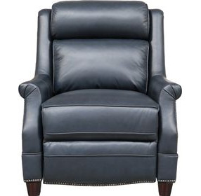 Warrendale Shoreham Blue Leather Power Recliner with Nailhead Trim and USB Charging
