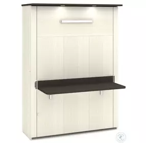 Lumina White Chocolate Full Wall Bed with Desk and 2 Storage Units