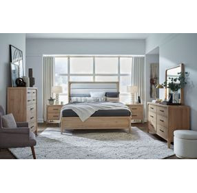 Greenvale Butternut and White Performance Fabric Upholstered Panel Bedroom Set