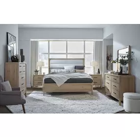 Greenvale Butternut and White Performance Fabric Upholstered Panel Bedroom Set