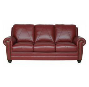 Westfield Cherry 85" Leather Sofa with Nailhead Trim