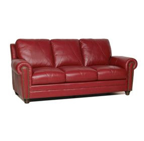 Westfield Cherry 85" Leather Sofa with Nailhead Trim