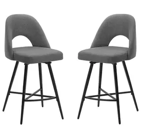 1253 Gray Upholstered Swivel Bar Stool Set of 2