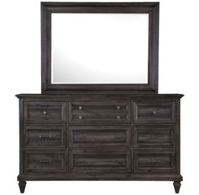 Calistoga Weathered Charcoal 9 Drawer Dresser with Rectangular Mirror