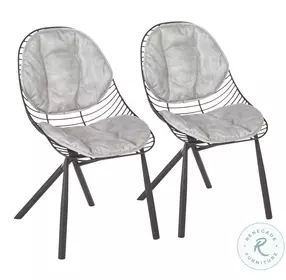 Wired Black Metal With Light Grey Faux Leather Cushions Dining Chair Set Of 2