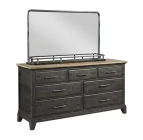 Heritage Timber Charcoal and Gray 7 Drawer Farmstead Dresser with Rectangular Landscape Mirror
