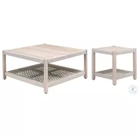 Wrap Taupe White Flat Rope And Gray Teak Outdoor Square Occasional Table Set