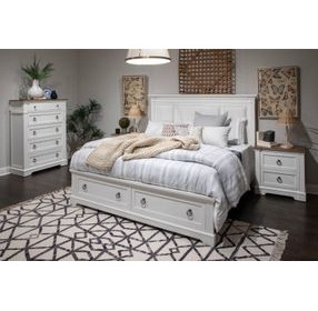 Crownfall Whisper White and Cerused Nutmeg Upholstered Storage Panel Bedroom Set