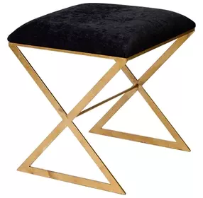 X Side Luxe Black Velvet X Stool In Gold Leaf Frame