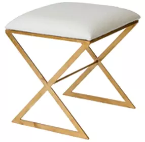 X Side Luxe Cream Ostrich Cushion X Stool In Gold Leaf Frame