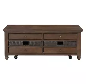 Oliver Brown Rectangular Lift Top Cocktail Table with Casters