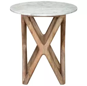 Wyman Banswara White Round Marble Top End Table