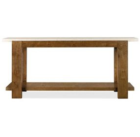 Mosaic Rich Golden Brown and White Rectangular Marble Top Mulholland Console Table