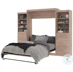 Pur Rustic Brown 115" Queen Murphy Bed and 2 Storage Units with Drawers