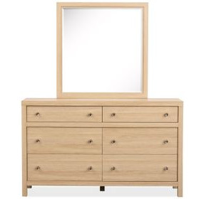 Merrifield Sandstone Beige 6 Drawer Dresser with Rectangular Mirror